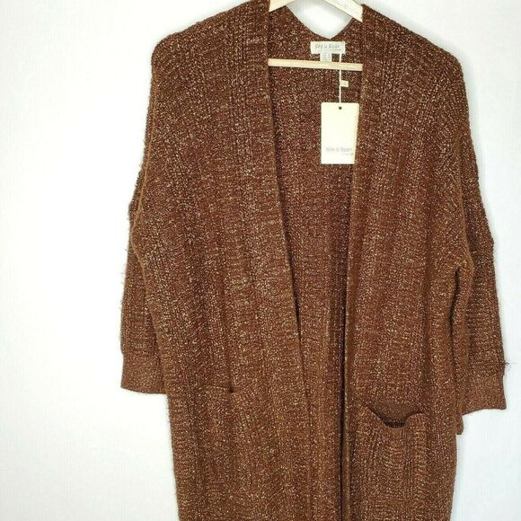 Small Oversized Cardigan Brown Metallic Festive Boho Pockets - Picture 1 of 9